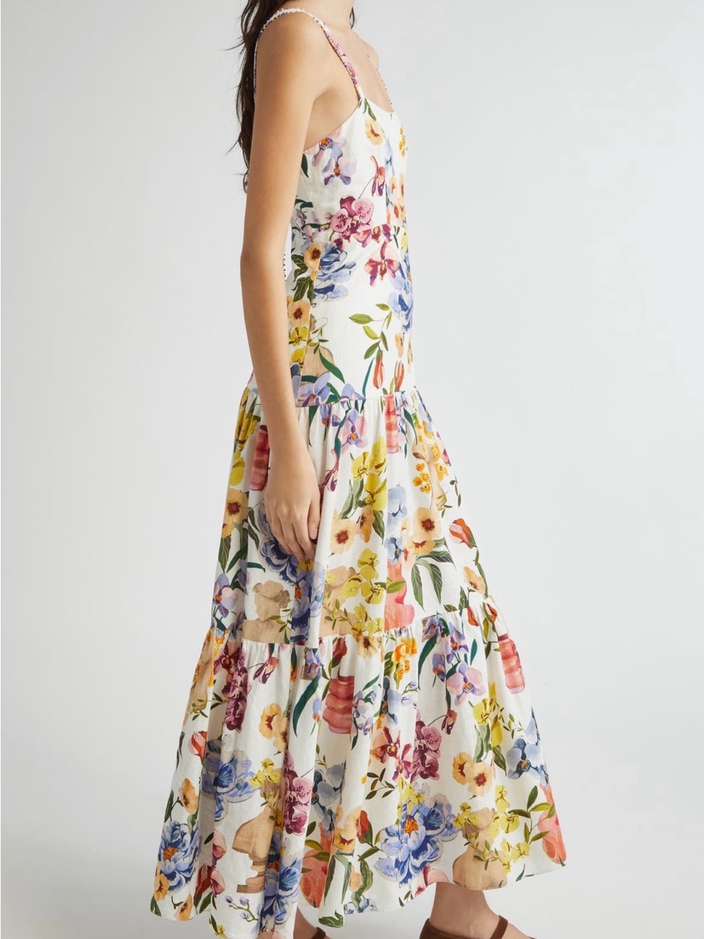 FARM Rio Cream Floral Tiered Maxi Dress with Blue, Yellow & Pink Blooms - Picture 2 of 4